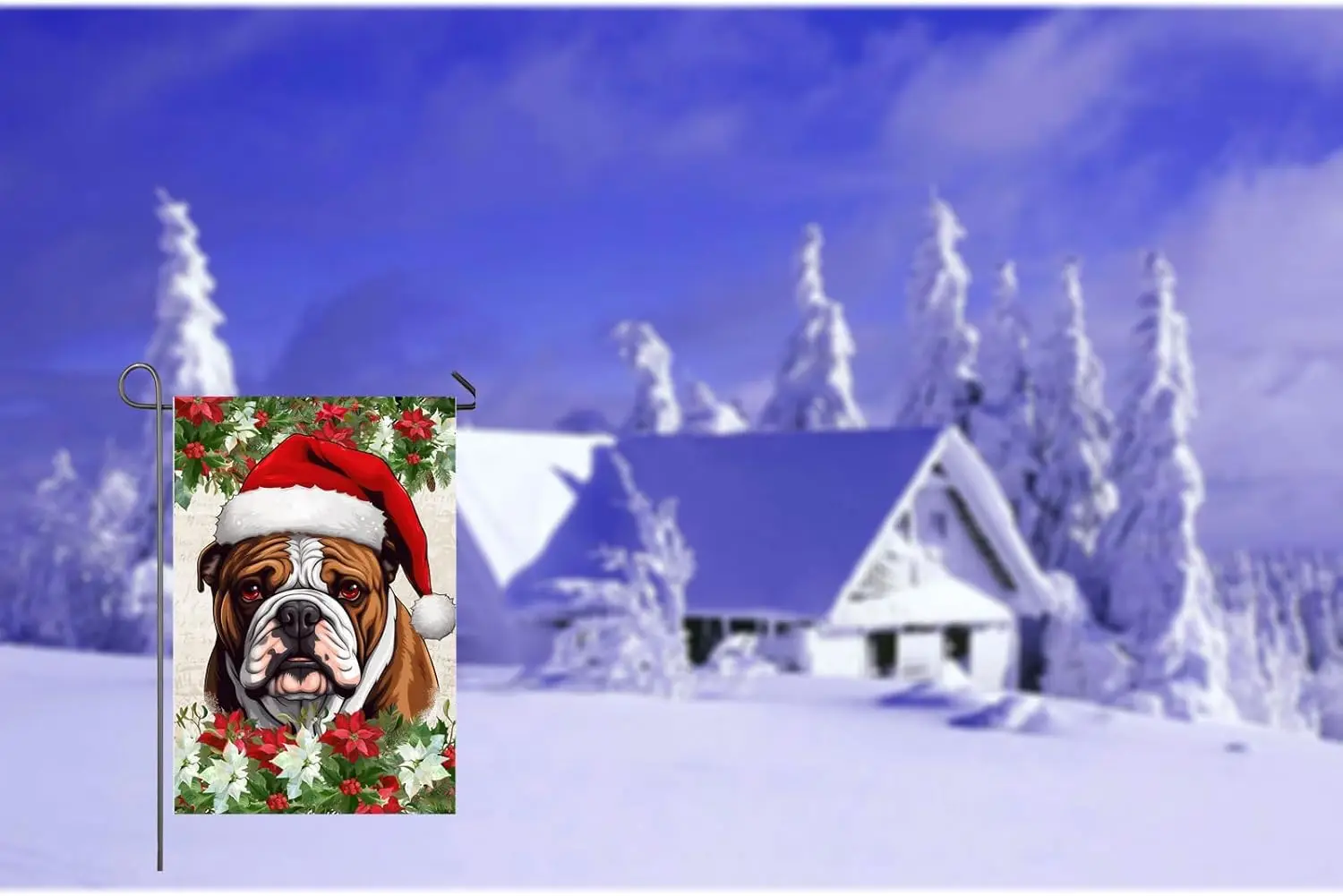 عيد الميلاد الكلب حديقة العلم الإنجليزية البلدغ مع سانتا قبعة ساحة العلم 12x18 بوصة مزدوجة الوجهين لعطلة عيد الميلاد الشتوية الخارجية D HZZ