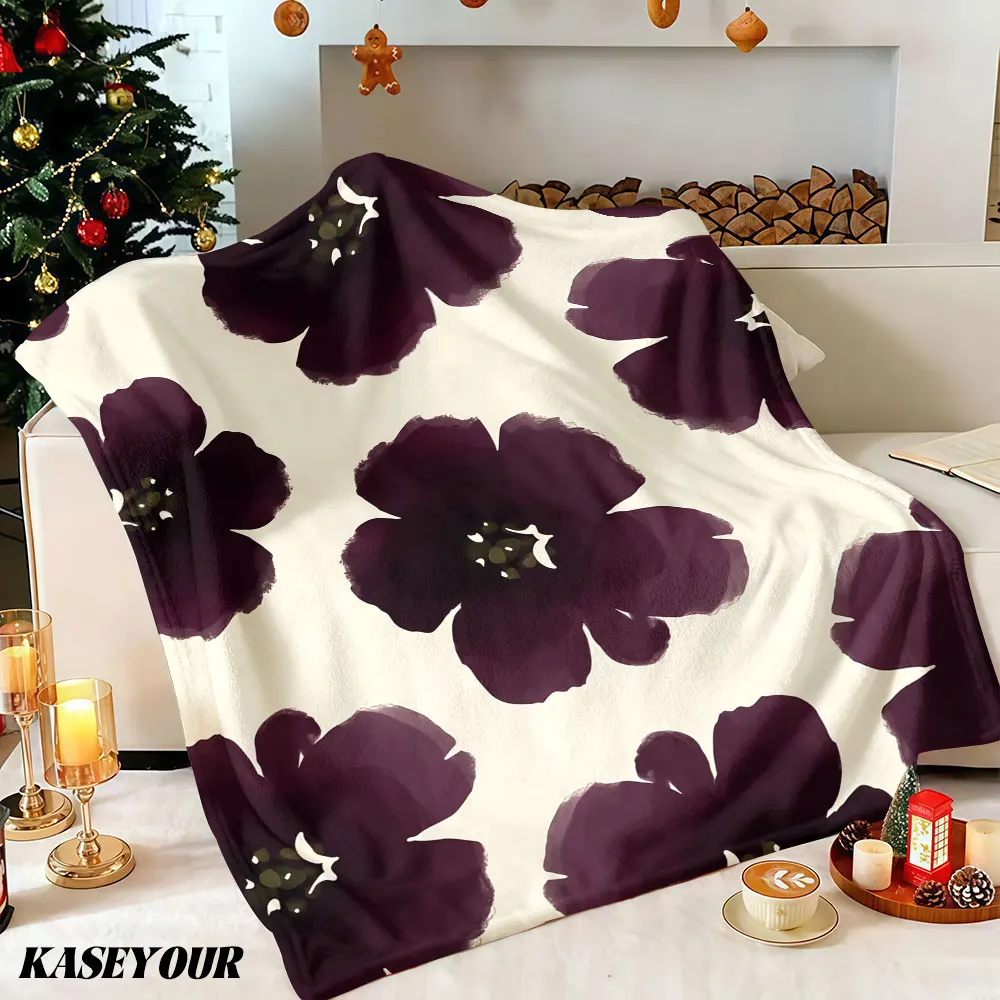 Plum Watercolor Blooms Winter Summer Flannel Blanket Throw Fleece Soft Fuzzy Plush Cozy Fleece Blankets for Sofa Ideal Gifts