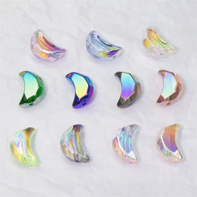 

Wholesale 50pcs/lot uv color print cartoon moon shape acrylic straight hole beads diy jewelry accessory