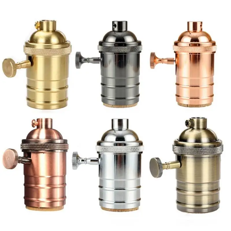 【HG】E27 Aluminum Alloy DIY Lamp Base With Switch Vintage Screw Socket Antique Lamp Holder Fixture