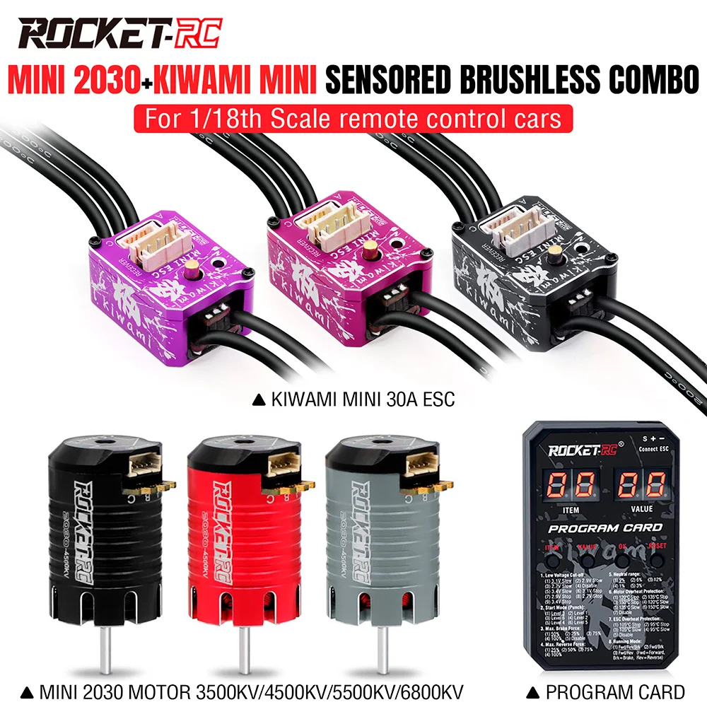 

Комплект бесщеточных моторов ROCKET-RC 3500KV-6800KV и регуляторов скорости 30A для радиоуправляемых машин 1/18