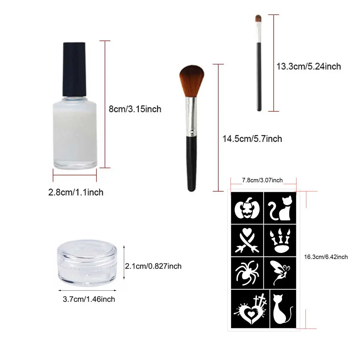 임시 플래시 문신 세트, 바디 페인팅을 위한 6가지 색상의 재미있는 플래시 문신, 13가지 할로윈 테마 중공 템플릿 패턴 및 얼룩 브러쉬 포함, 적용 및 제거가 용이함, 할로윈 무대 메이크업, 졸업 동창회 행사, 휴일 선물, 파티 장식, 여행 음악 축제에 적합