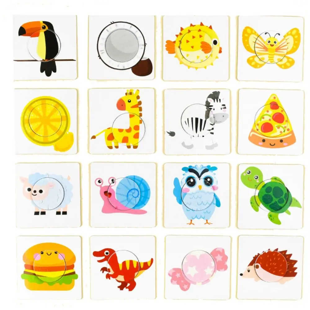 ของเล่นไม้สำหรับเด็ก กระดาษลายสัตว์ อาหาร ฝึกการเรียนรู้ 3 มิติ เกมกระดานพกพา DIY การ์ดจับคู่