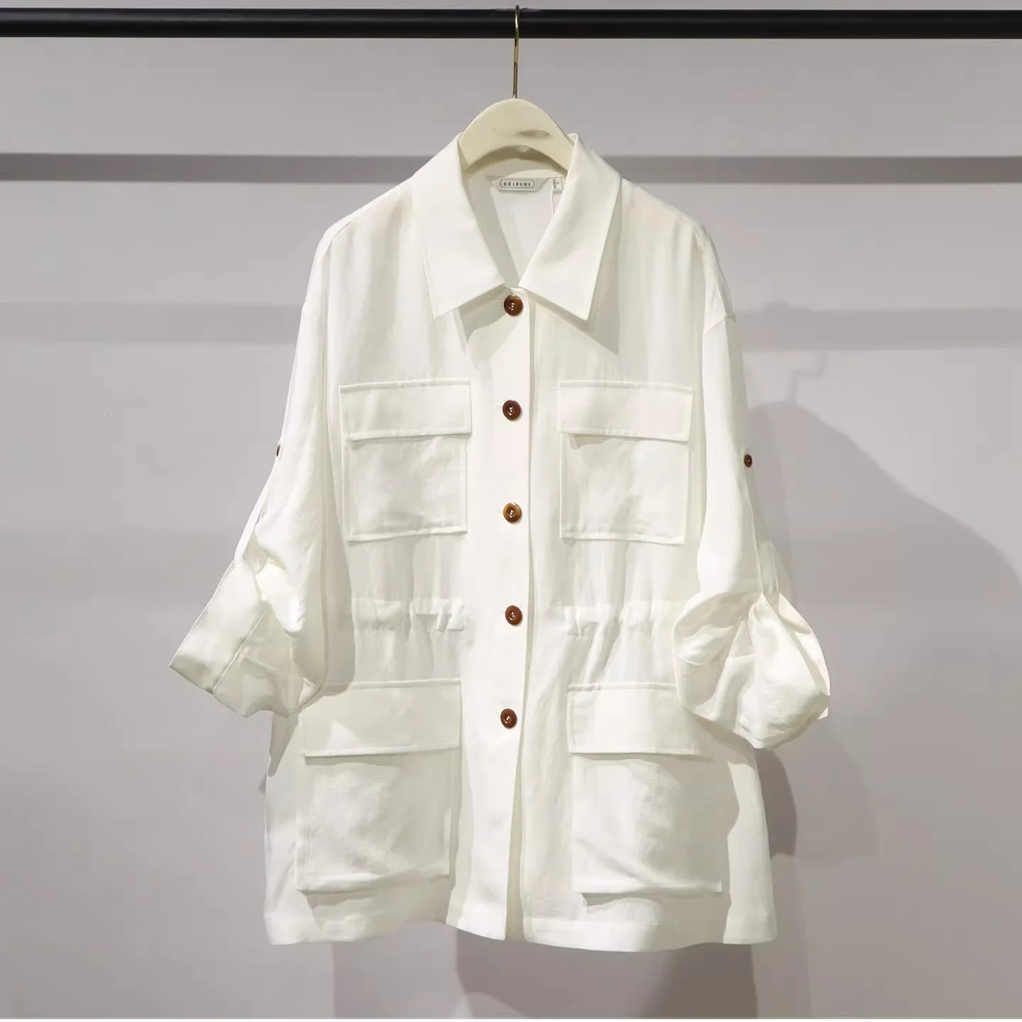 

SuperAen Spring New Safari Style Waist Lightweight Coat for Women Simple Single Breasted Mid-length Fashion Tops