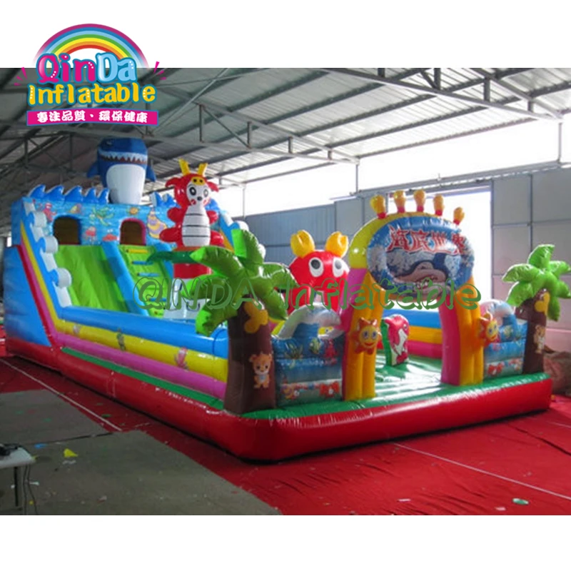 Castillo hinchable inflable para niños, casa de rebote comercial, tobogán de tiburón, patio de juegos