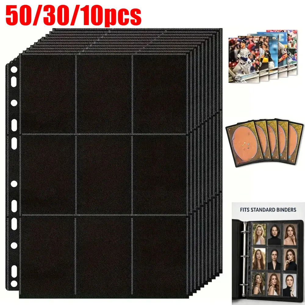 50/30/10 pezzi di pagine nere per raccoglitori di carte collezionabili a 9 tasche, con 11 fori, formato A4, ricarica di bustine protettive per carte f