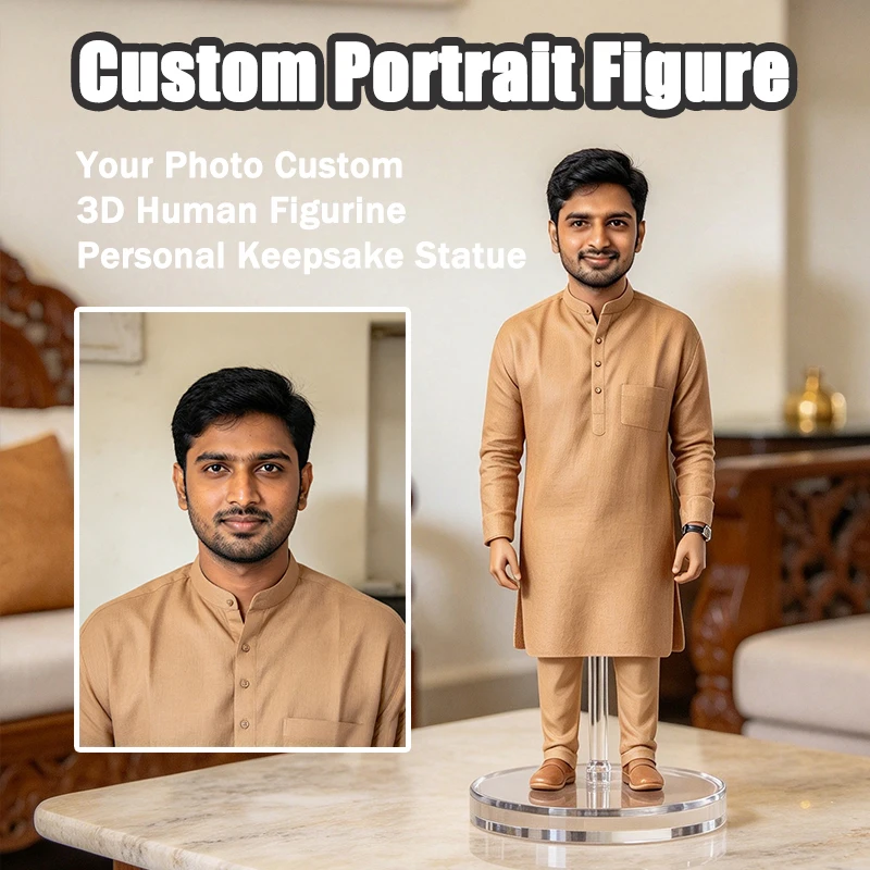 Custom 3D Printed Real Person Figurine from Photo, Personalized Full Body Human Statue, Unique Christmas & Birthday Keepsake Gif