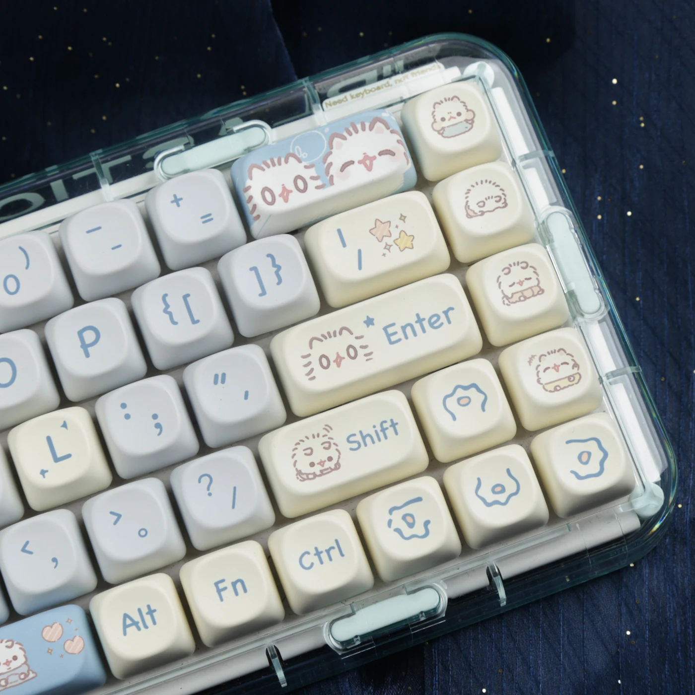 MOA PBT Meow Theme Keycaps 144 Keys Cat Kitty Profile Blue 5-sided Dyed Keycap Set for Cherry MX ANSI Layout Mechanical Keyboard