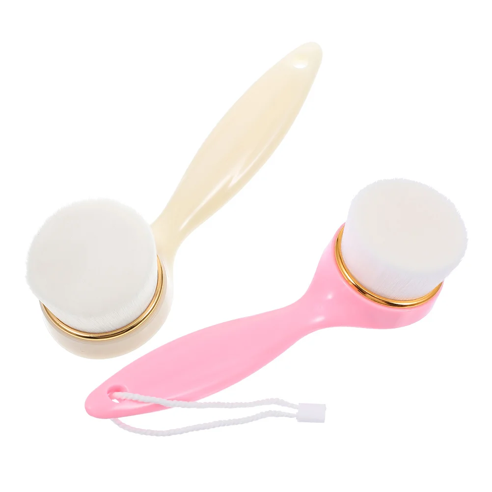 2pcs Facial Cleaning Brush Long Handle Artificial Fiber Face Cleansing Tool For Deep Cleansing Exfoliating Blackhead Removal