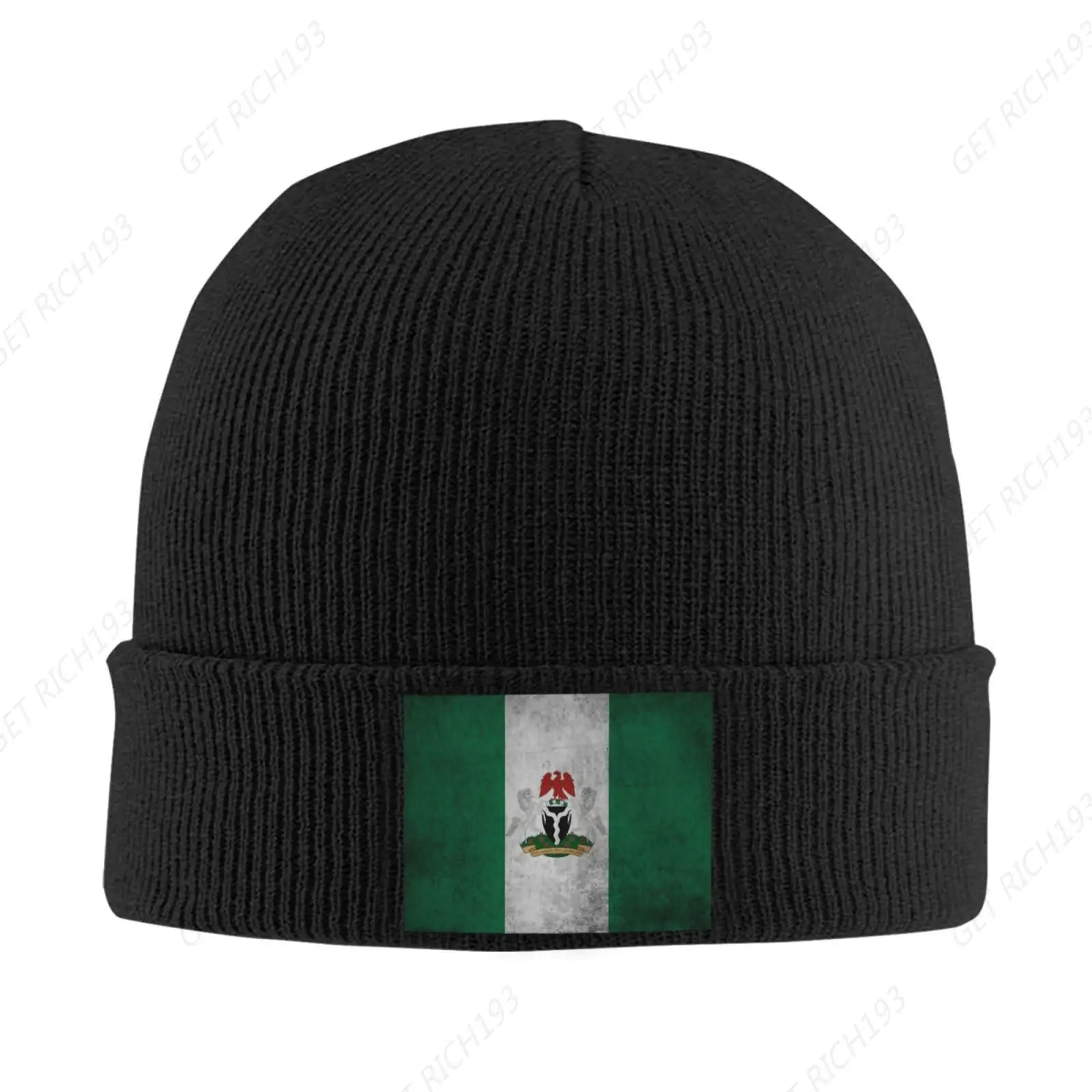 Nigeria Nigerian Flag Beanie Hat Cuffed Knit Skull Cap Beanie Hats For Men Women, Cuffed Plain Hat Warm Stocking Hats Guys Black