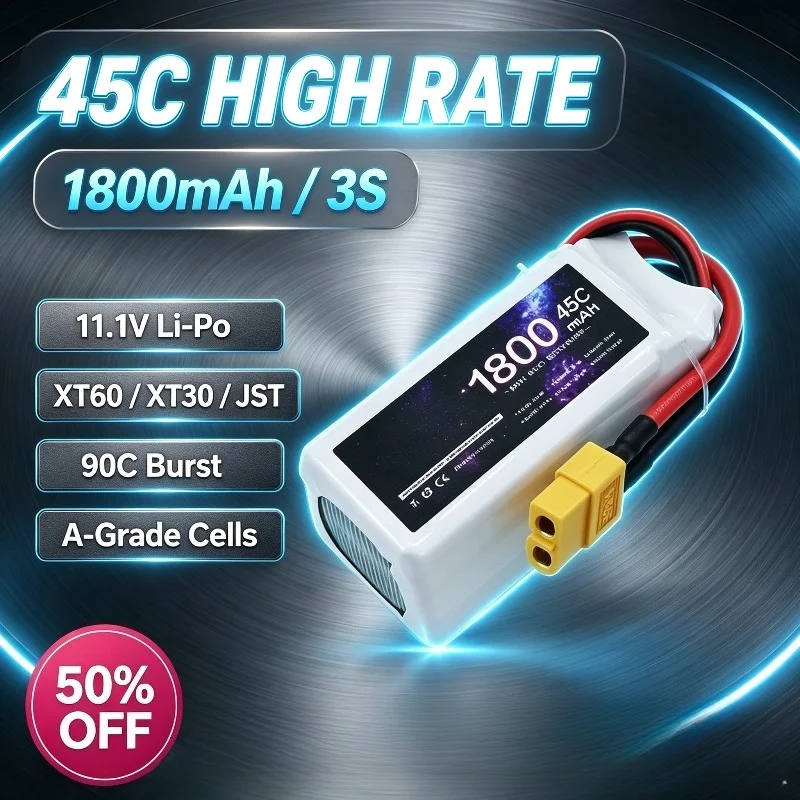 Drone Battery 3S - 1800mAh 3S 11.1V 45C LiPo Battery