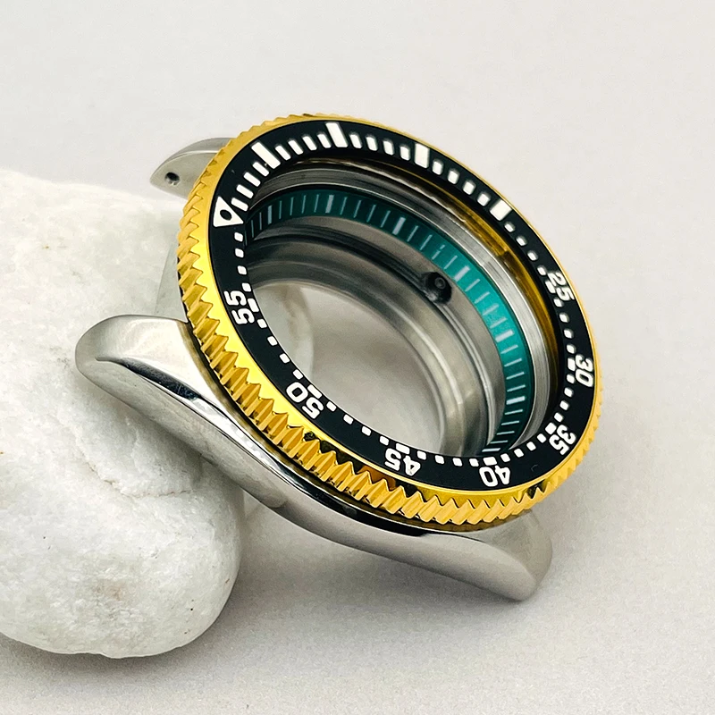 Модные серебряные корпуса часов, золотой рифленый безель, зеленый светящийся безель, вставка, подходит для механизмов Seiko SKX007 SRPD NH35, замена часов, ремонт