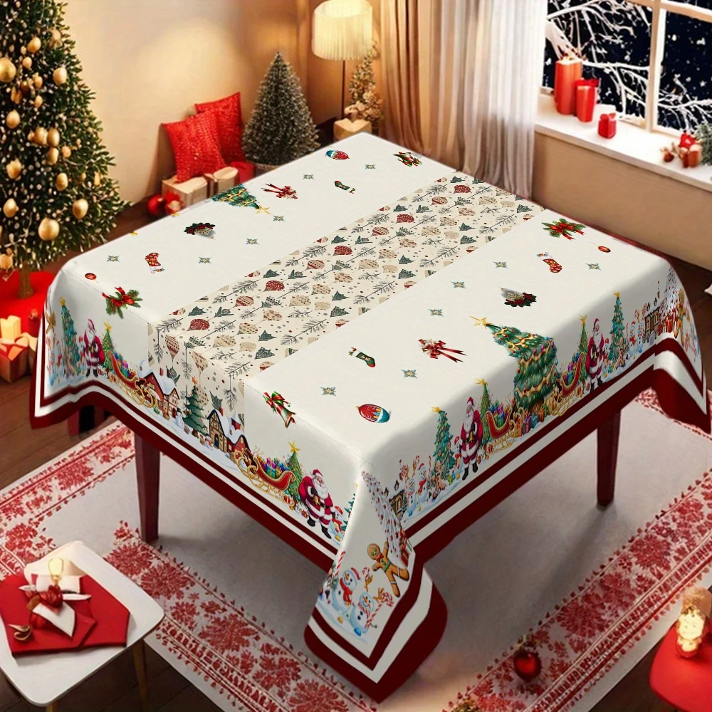 Weihnachtsbäume Santa Print Tischdecke für Tischdekoration Winter Lebkuchenmann Küche Esstischdecke Weihnachtsdekorationen