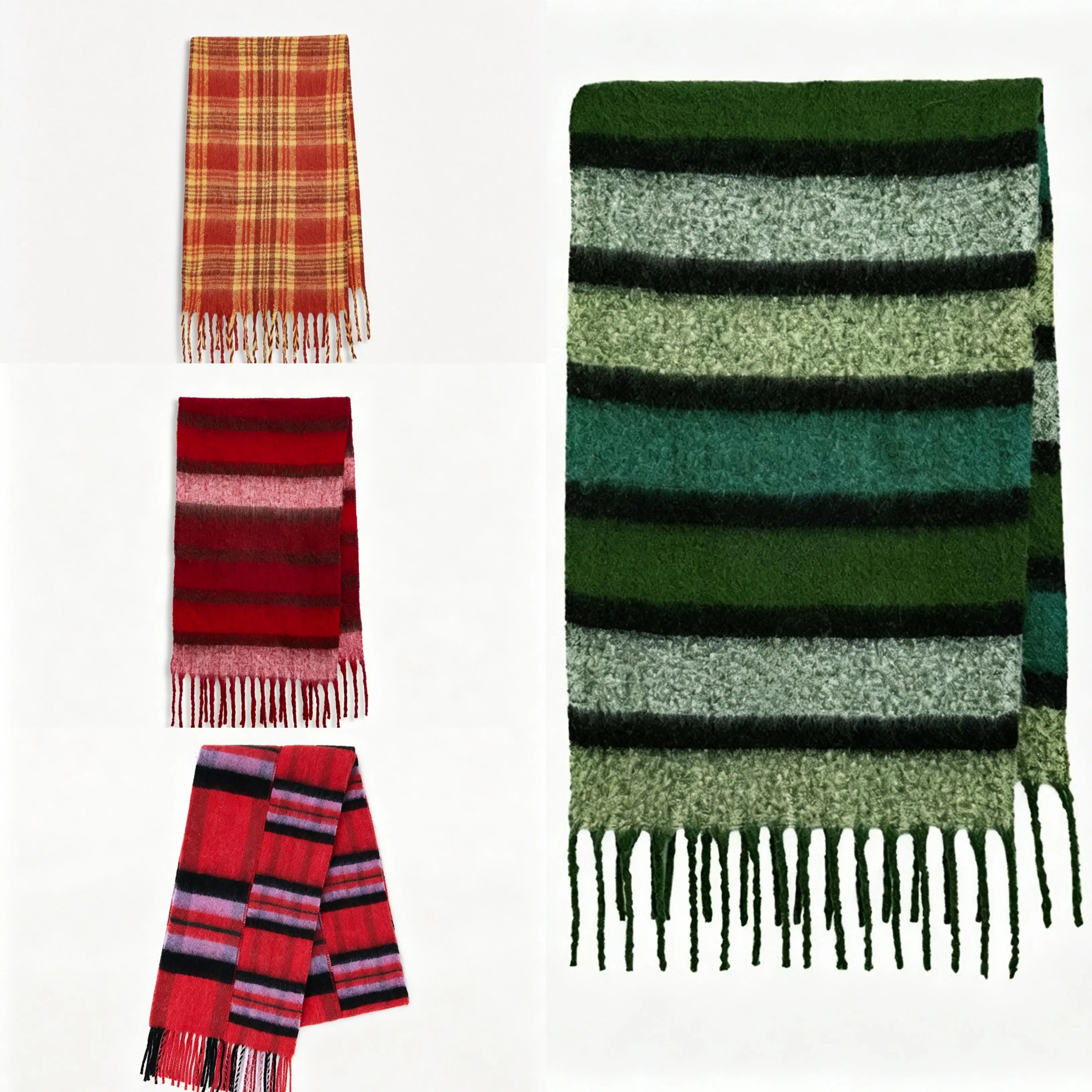 Foreign Trade Original Order 2026 New Product Color Contrast Stripe Splicing tassel Women's Scarf
