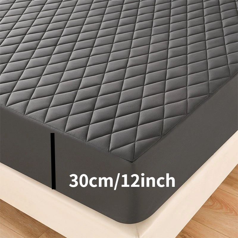 Ultrasonic Quilted Waterproof Antibacterial Mattress Protector Breathable Ultra Soft Noise Free 30CM Deep Pocket Fitted Sheet