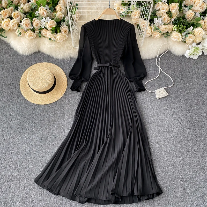 pleated dresses womens 2022 2022 Women Knitted Autumn Winter Long Sleeve Ladies Dresses Elegant PleatedParty Female Sweater Dress