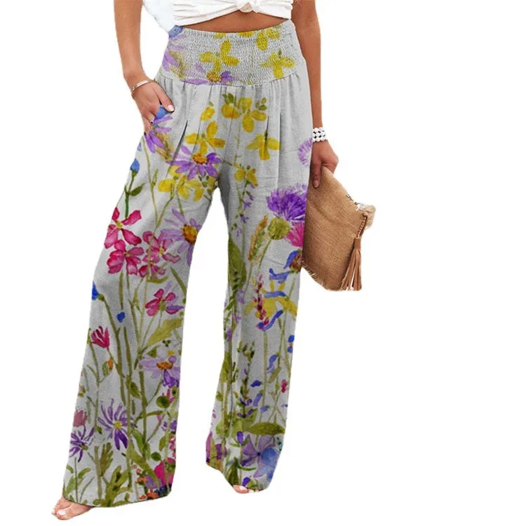Spring and Summer Special Discount Thin Comfortable Fashionable Versatile Loose Plant Flower Print Women's Casual Pants