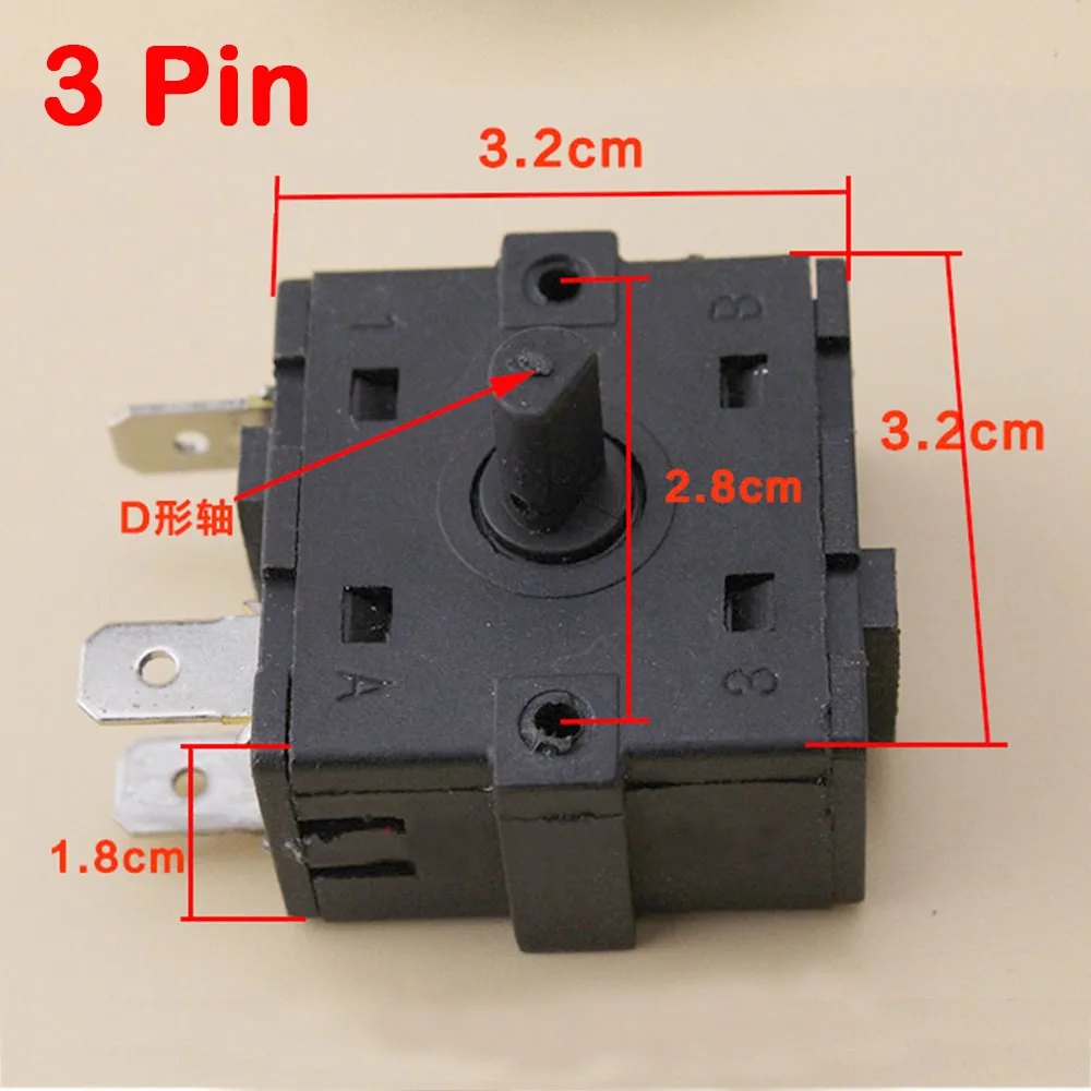 1PC Electric Heater Gear Knob Switch 3-Pin 5-Pin Switch Selector AC 250V 16A Temperature Control Switch Electric Heater Switch