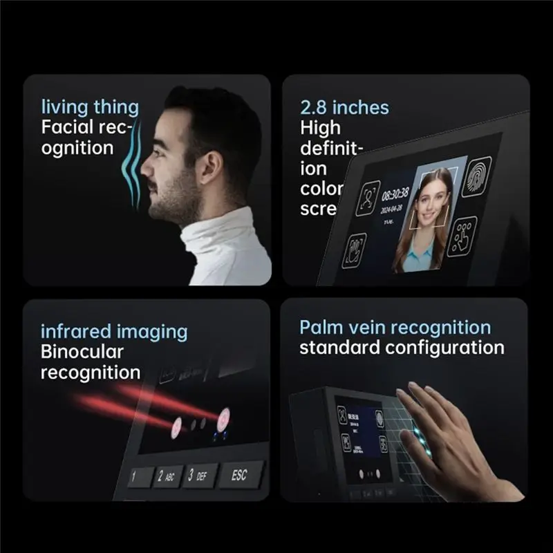 ABZZ-Fingerprint Recognition Attendance Machine Multi-Functionality Facial Recognition Password Recognition Three-In-One Design