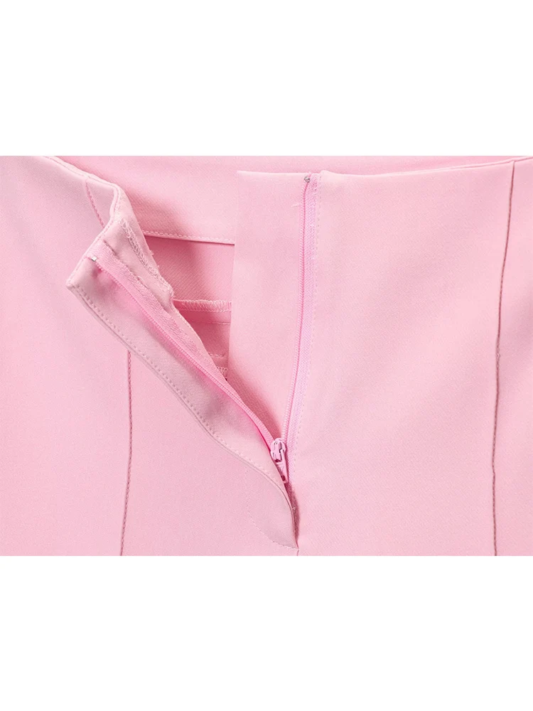 TFMLN New Women Vest Pant Two Pieces Sets Pink O-neck Sleeveless Tank Vest Flare Trousers Chic Office Lady Basic Elegant Suits