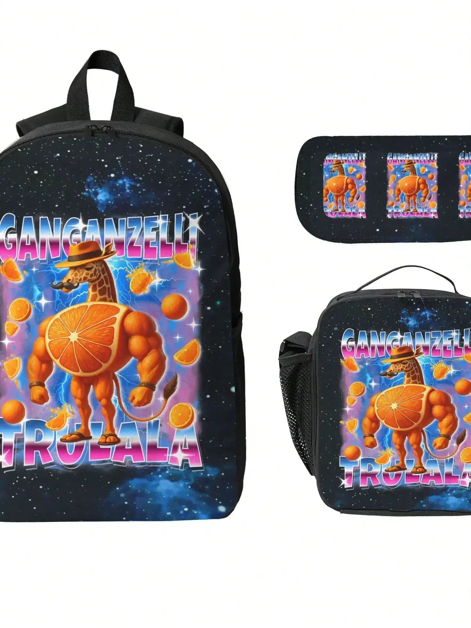 Muscle Giraffe Brain Rot Meme 3 In 1 Back To School Backpack Set School Backpack Bookbag Set With Lunch Box Pencil Case Travel Laptop Backpack Casual Daypacks