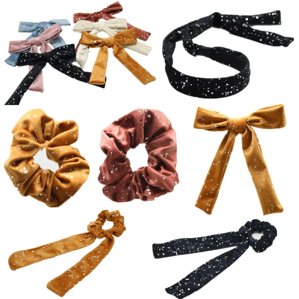 

NEW WINTER Velvet flat hairband with long tails and scruchy Girls hair accessories Girls headband baby band