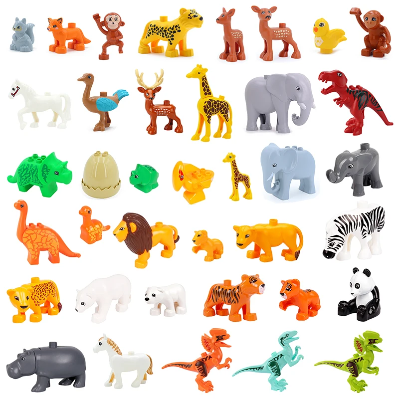 Big Large Building Blocks Farm Animals Plastic Accessories For Compatible With Duplo Puzzle Scenes Education Children Gift Toys