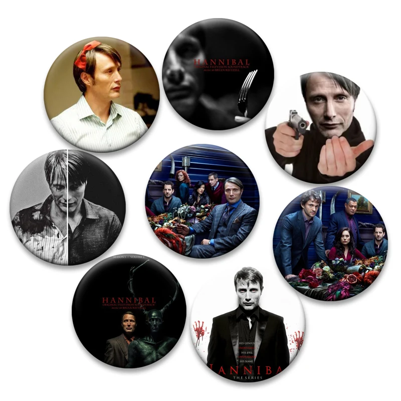 

Round Creative Button Pins Funny Mads Mikkelsen Hannibal Meme Simple Brooches Exquisite Tinplate Badge for Backpack Accessorys