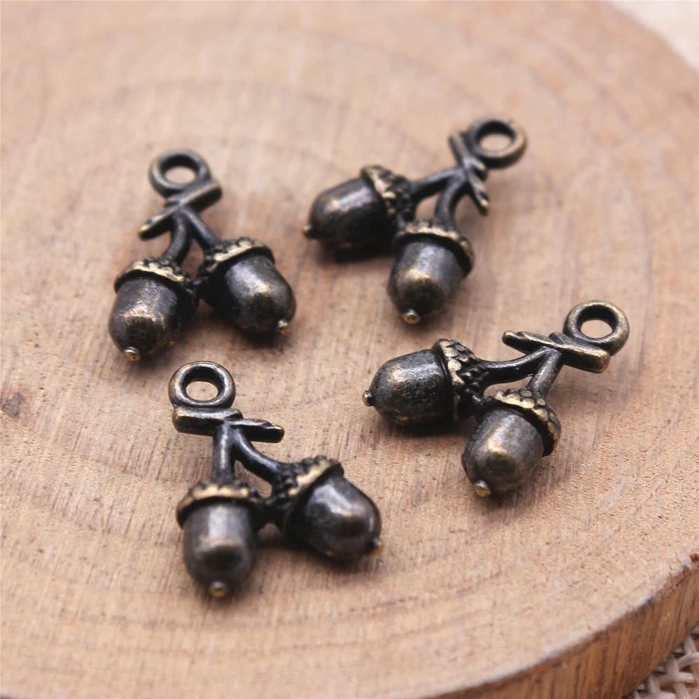 20pcs Antique Bronze & Silver Hazelnut Acorn Charms