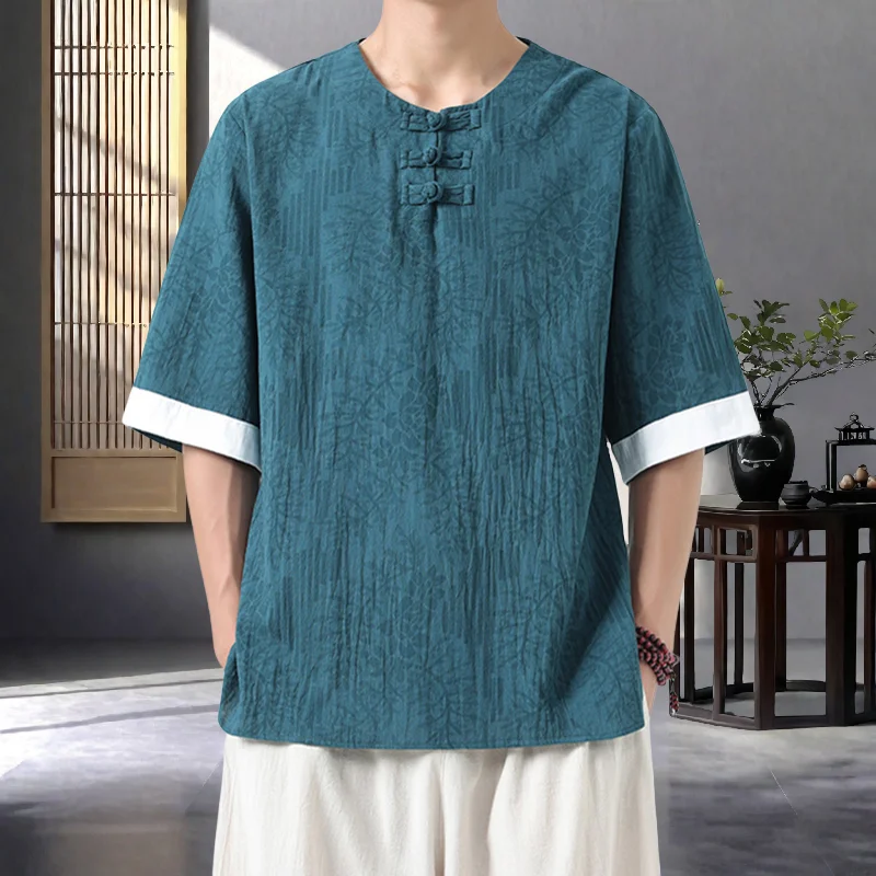 

Мужская рубашка с короткими рукавами и принтом в китайском стиле, традиционные рубашки Тан