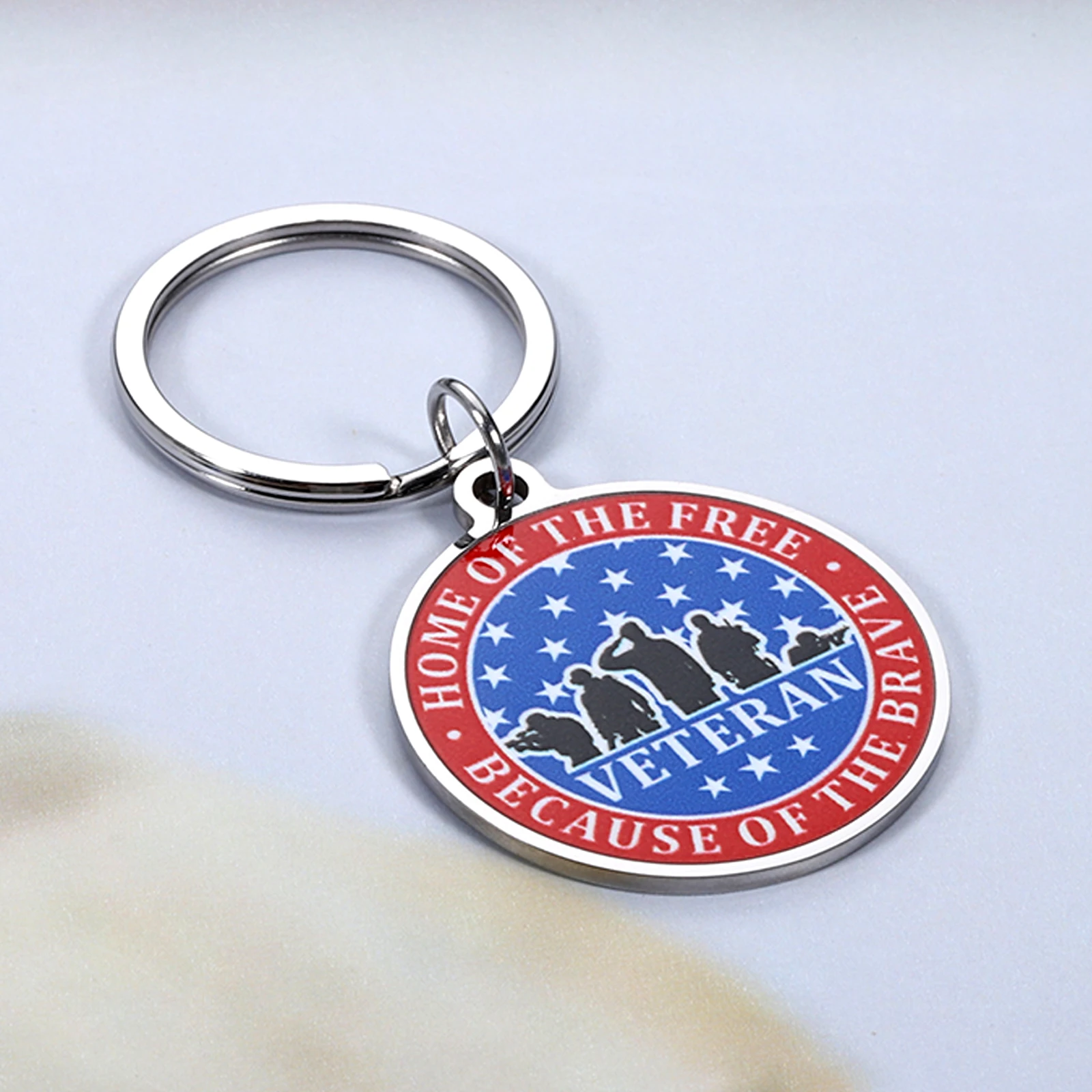 ISkjaeRe Personalized Custom Keychain Colored Oil Drop Keyring Car Key Accessories for American Veteran Anniversary Gift for Men