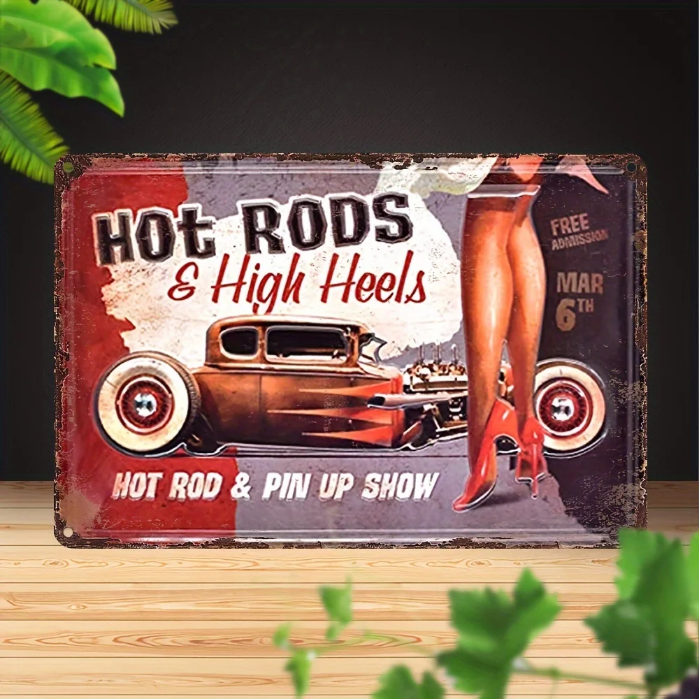 Hot Rods Vintage Metal Sign  - Retro Wall Art for Home, Garage, Bar & Restaurant Decor, Metal Wall Art Decor, Tin Sign, Room De