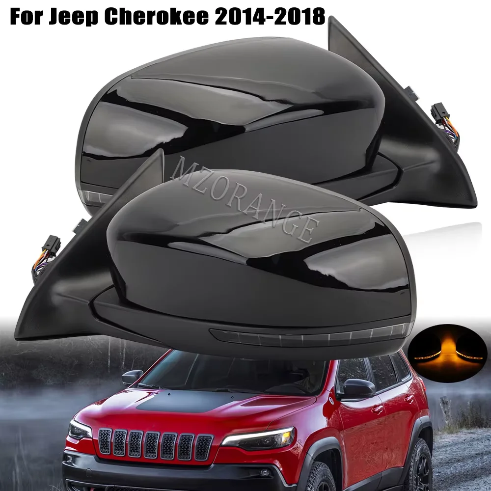 

12 Pins Side Door Mirror Assembly For Jeep Cherokee KL 2014 2015 2016 2017 2018 Black Rearview Mirror Light Auto Car Accessories