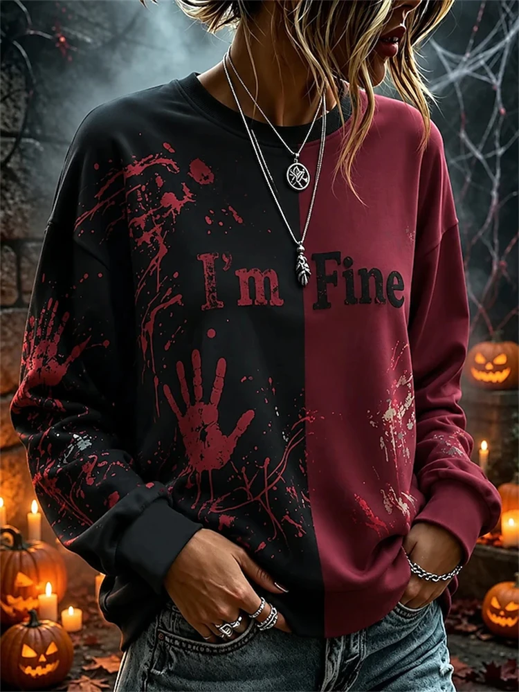 Women's Autumn 2026 Halloween Long-Sleeve Top Classic Retro-Style Crew Neck Suitable for Casual Wear and Holiday Parties