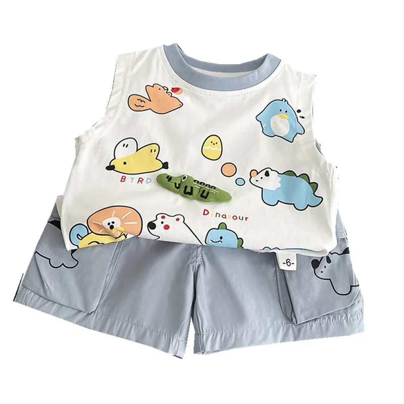 Boys Clothes Sets Summer 2026 Children Vest Sleeveless T-shirts Short Pants 2pcs Cute Shorts Suit For Baby Tracksuits Kids 4 5Y