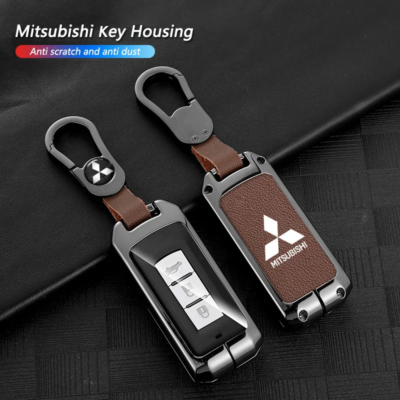 Leather Car Key Case Full Cover Protection Shell Bag For Mitsubishi Outlander Lancer 10 Pajero Sport ASX RVR L200 Eclipse Cross