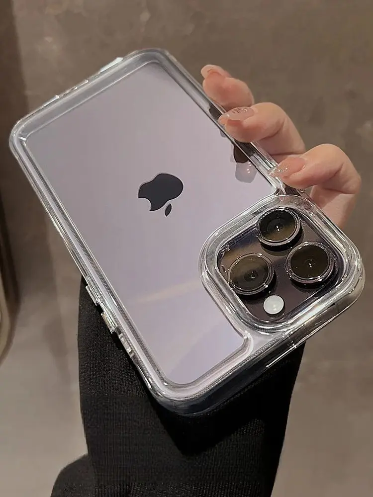 Przezroczyste akrylowe etui na telefon z tyłu, odporne na wstrząsy, do iPhone 16 15 14 13 12 Pro Max - galwanizowane boczne przyciski — zdjęcie 2