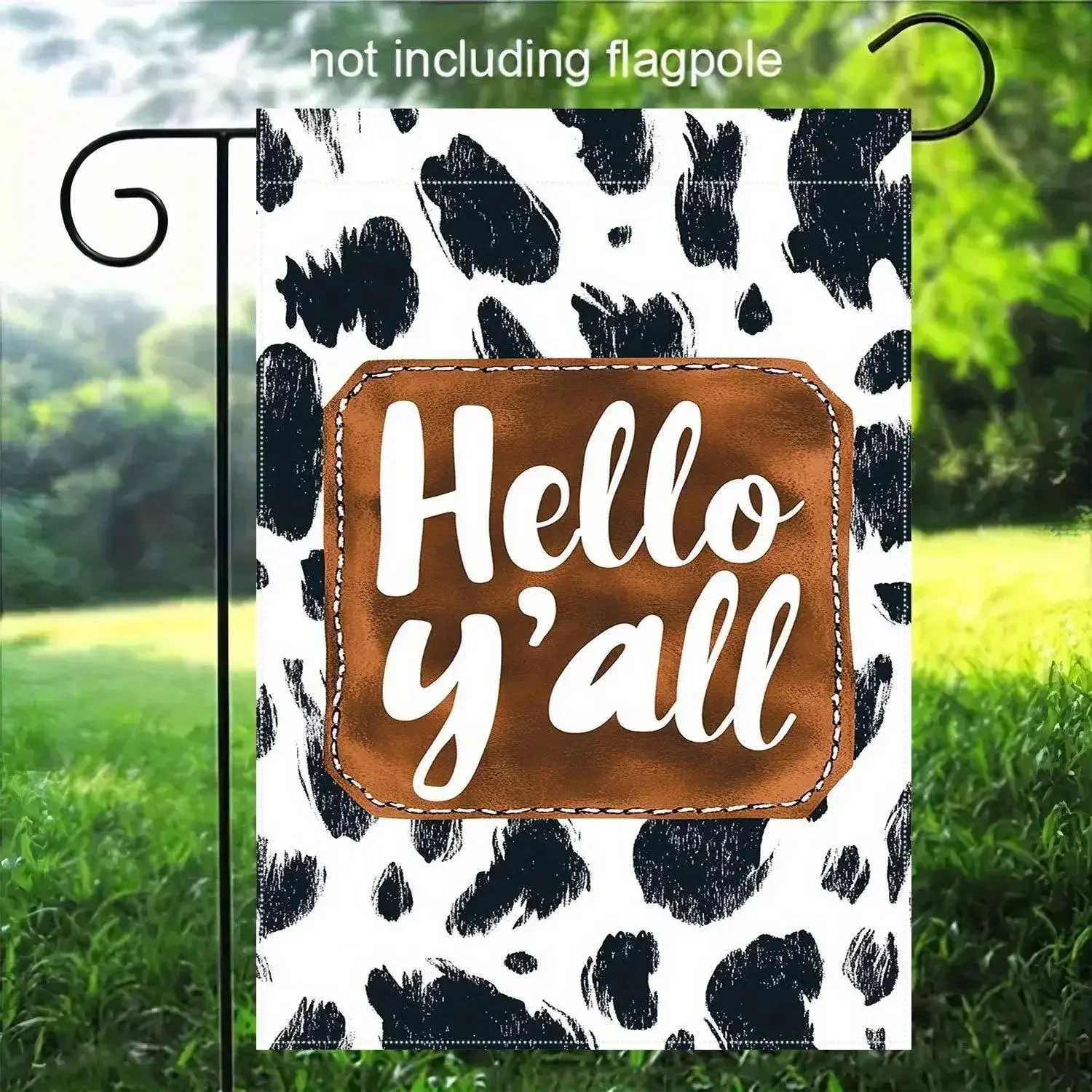 Hello Family Farm Rectangular Garden Flag - Double-Sided Cowboy Style Greeting Banner, Linen Material, Black and White Cow Print, Easy Hanging Slip-On Sleeve, Outdoor Decor, 12x18 Inch, No Flagpole