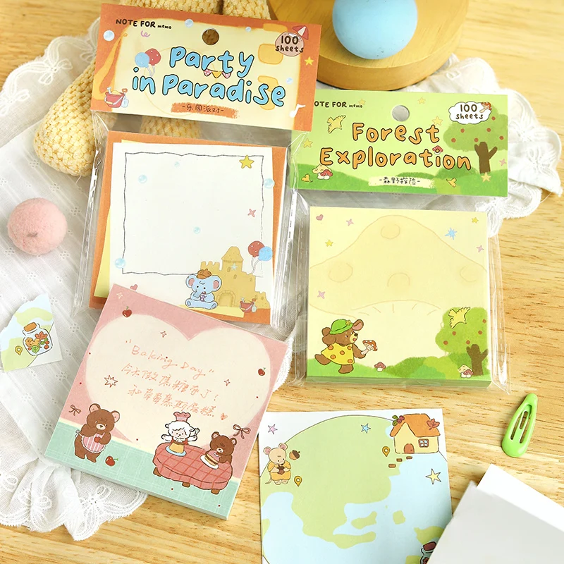100sheets Forest Cute Friends Series Kawaii Daily Cute Memo Message Material Paper DIY Scrapbook Aesthetic Craft Paper