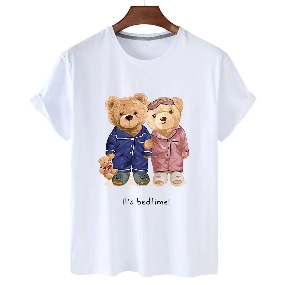 

100% Cotton Couple Bear T Shirts Summer 2022 T Shirt Women Short Sleeve O Neck T Shirt Unisex Plus Oversized Women T Shirt S-4XL