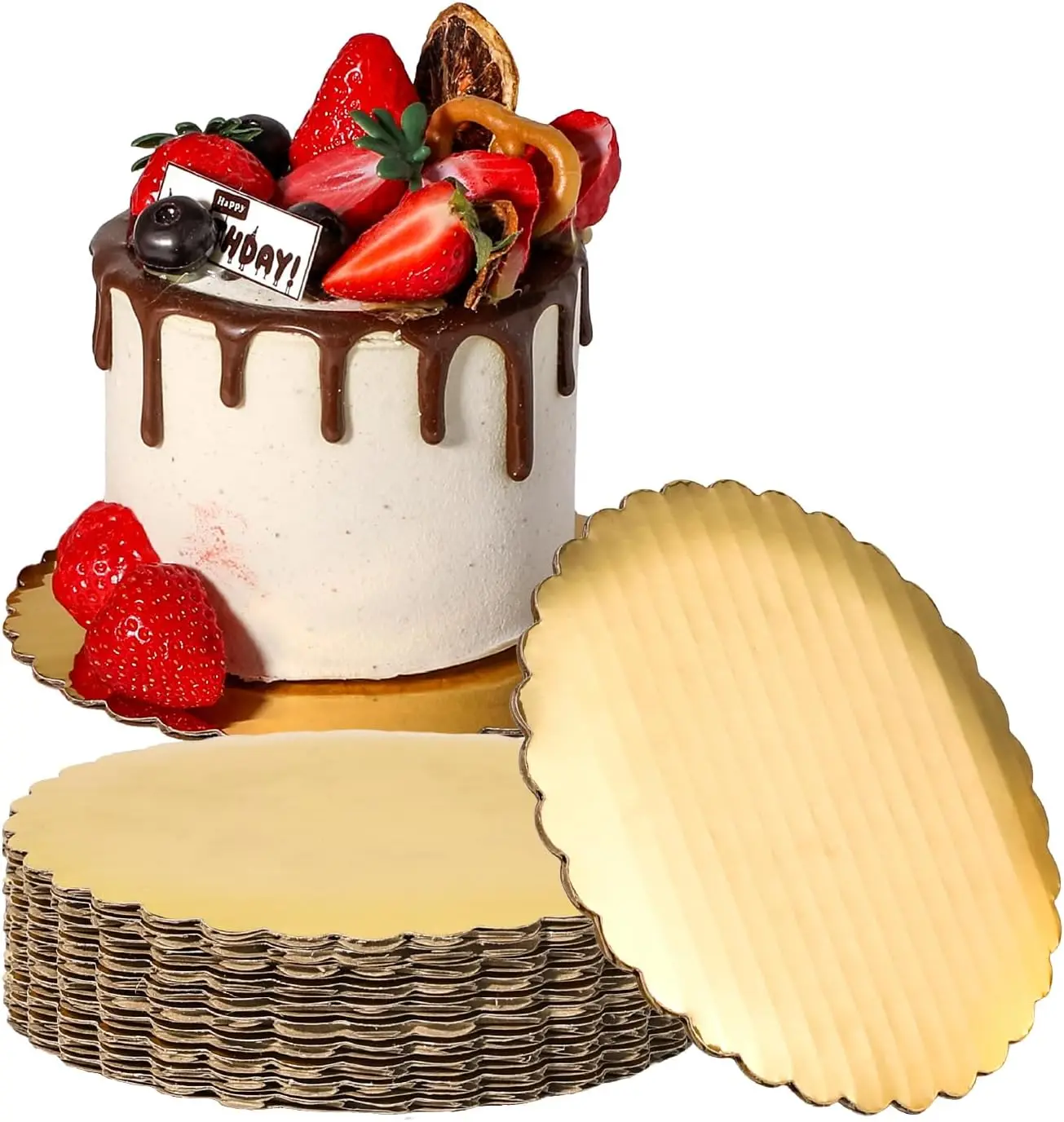 5pcs Round Cake Board 8/10inch Gold Cake Cardboard Cake Circle Plate Scallop Edge Grease Proof Cardboard for Wedding Birthday