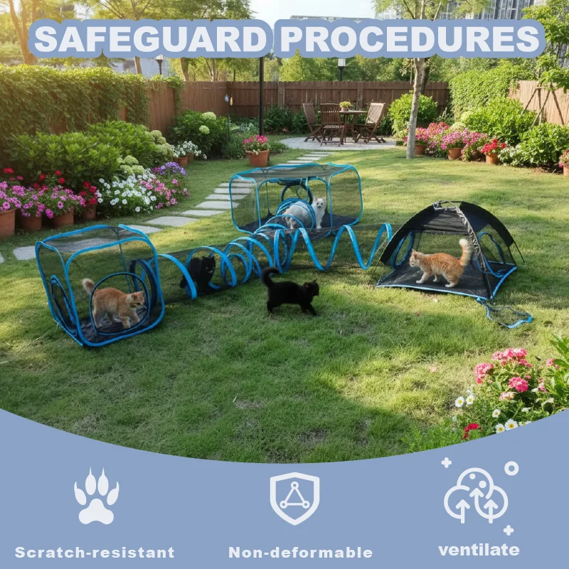 1 Pack Pet Play Tunnel Tent for Apartment Dwellers, Foldable Cat Playpen, Compact Mesh Space-Saving Enclosure