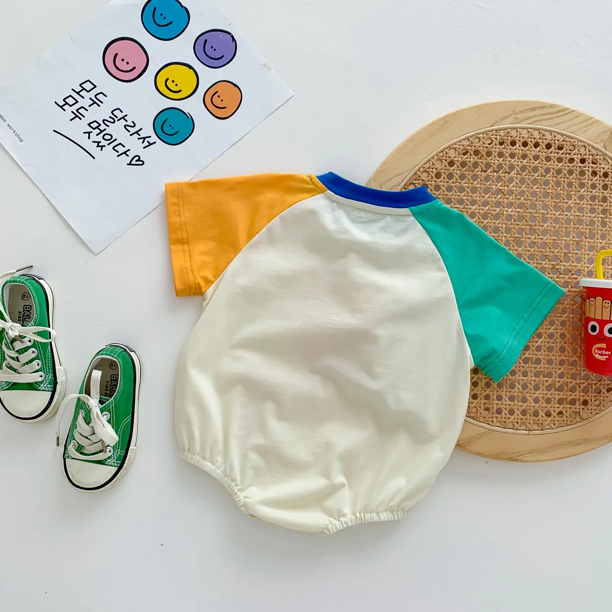 Korean Version Loose Fitting Baby Raibow Suit Boys Girls French Fries Shaped Triangular Climbing Infant Kids Clothing Bodysuits