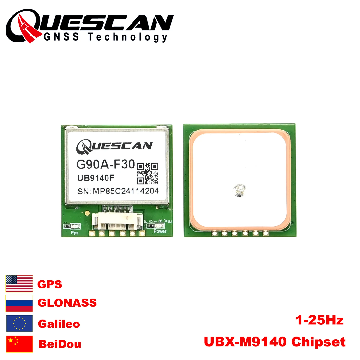 QUESCAN G90A-F30 UBX M9140 M9 GPS GNSS Module GPS GLONASS BeiDou Galileo Antenna Receiver GNSS Positioning Module,1-25Hz