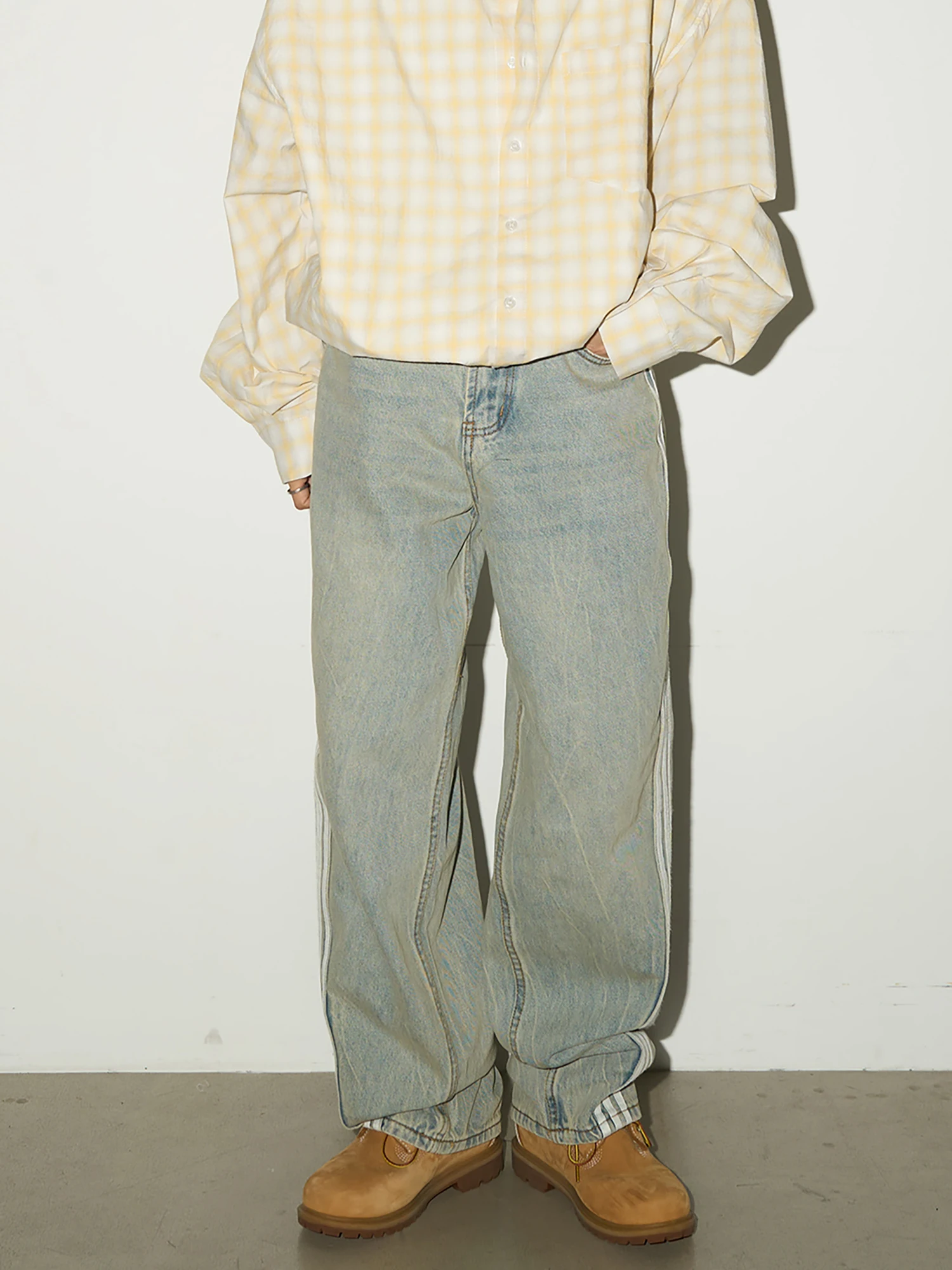 

MICHINNYON Vintage Stripe Tee-Bar High-Street Sle Jeans Worn-look Design Versatile Long Trousers for Men And Women