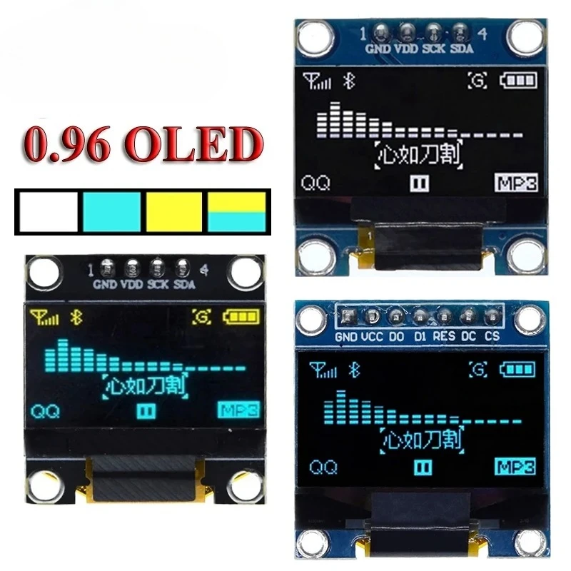 0.96 inch IIC SPI Serial 7/4Pin White/Blue/Yellow Blue/Yellow OLED Display Module SSD1306 12864 LCD Screen Board for Arduino