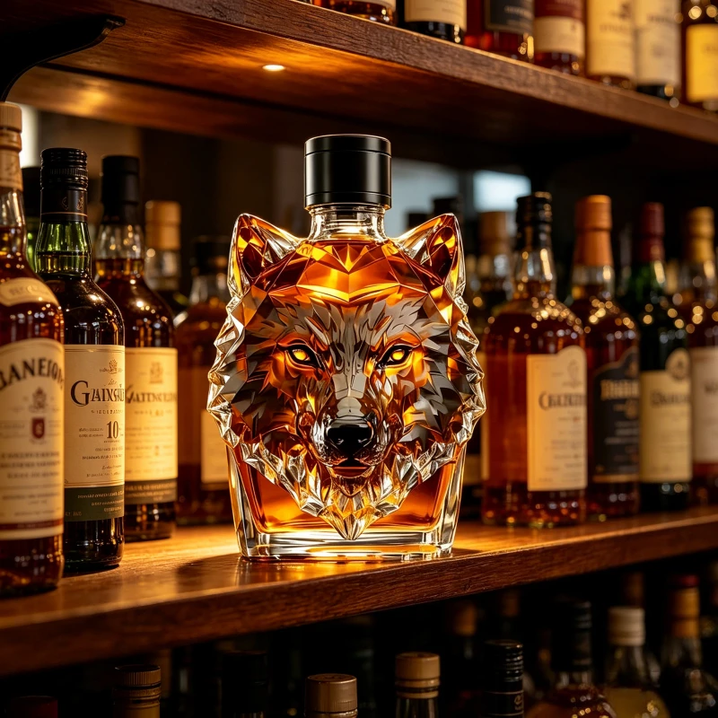 3D Wolf Head Whiskey Decanter Crystal Glass Liquor Bottle for Bar Home Decor Unique Animal Shaped Wine Container for Whiskey