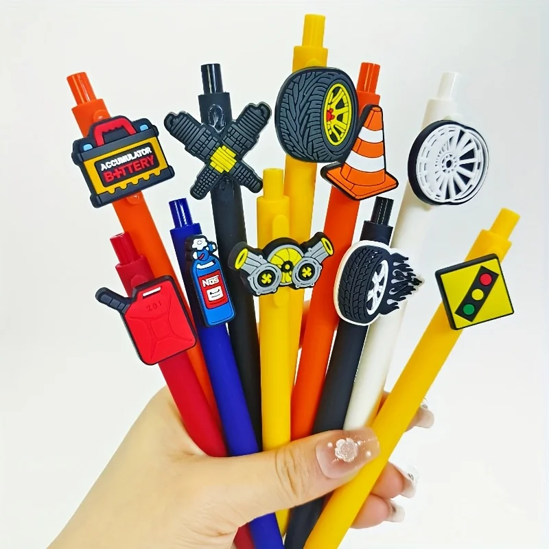10PCS tire auto parts series patch pen PVC soft rubber patch neutral pen, school season exam pen, random style