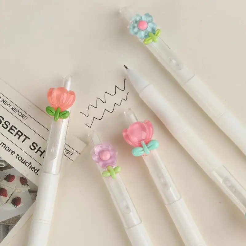 5/10Pcs Lovely Sweet Tulip Flower Gel Pens Quick-Dry Ballpoint Pens 0.5mm Black Ink Pen Office School Stationery Supplies