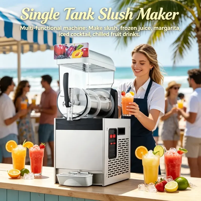 Single Tank Commercial Slush Maker Compact Countertop Margarita Frozen Juice for Beach Food Cart Outdoor Summer Party